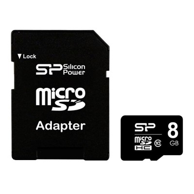 Карта памяти microSDHC 8Gb SiliconPower (class 10) + Adapter SD