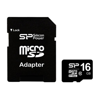 Карта памяти microSDHC 16Gb SiliconPower  (class 10) + Adapter SD