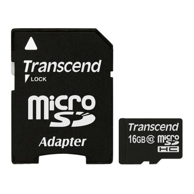 Карта памяти microSDHC 16Gb Transcend (Class 10) + Adapter SD