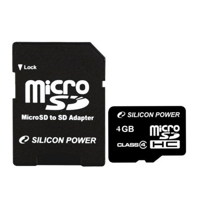 Карта памяти microSDHC 4Gb SiliconPower  (class 4) + Adapter SD