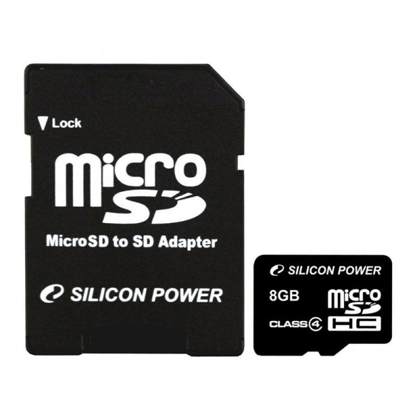 Карта памяти microSDHC 8Gb SiliconPower (class 4) + Adapter SD